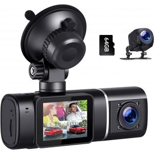 1080P Dash Cam 3 Channel Parking Monitoring Front and Rear Infrared WDR Night Vision G-Sensor with SD Card 64 - Neuf