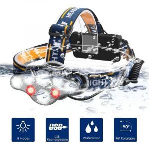 Lampe Frontal Led ,8 Modes Lampe Frontale Usb Rechargeable Torche 12000 Lumin,Ipx4 Étanche,Lampe Frontal Torche Pour Pêche, Camping, Lecture, Randonnée, Cyclisme - Neuf