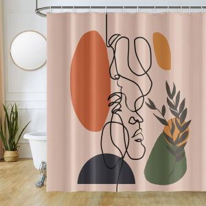 KAL-Rideau Douche Visage Abstrait, Rideau De Douche Anti Moisissure Terracotta Géométrique Rideaux De Baignoire Tissu Imperméable Lavable Rideaux Salle De Bain Avec 12 Crochets 180X180Cm - Neuf