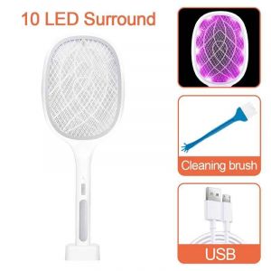 10LED piège moustique tueur lampe électrique mouches tapette USB Rechargeable été moustique piège raquette Anti insecte Bug Zapper 3000V - Type 10 LED-WHITE - Neuf