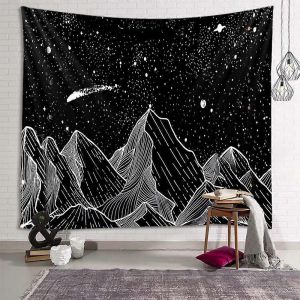 Ventes promotionnelles fangzhuo Montagne Noir et Blanc Tapisserie Tenture Murale Lune Étoiles Tapisserie Décoration Murale pour Salon Chambre Dortoir Maison L59 x L51 - Neuf
