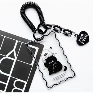Kal-Porte-Photos Kpop En Acrylique, Porte-Clés, Porte-Badge Chat Noir Transparent Avec Porte-Clés, Pendentif Pour Carte De Bus D'étudiant, Porte-Badge, Rouleau De Papeterie Pour La Rentrée - C - Neuf