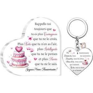 KAL-14Ème Anniversaire Cadeaux Filles Coeur Acrylique Plaque Porte-Clés 2 Pièces Ensemble Soeur Nièce Cousine Personnalisé Amie Inspirant Souvenir Anniversaire Cadeau Petite-Fille Filleule Bureau Sig - Neuf