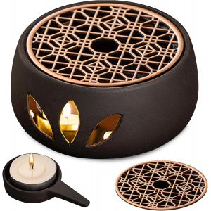 Cmws-Chauffe-Théière Porcelaine, Réchaud Pour Théière, Chauffe Théière, Chauffe-Café, Chauffe-Théière Avec Bougeoir, Design Creux Sculpté, Pour Conservation De La Chaleur Café Thé Ou Lait (Noir) - Neuf