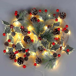 Guirlande de no&euml;l Avec des Lumi&egrave;res de 6,5 pieds de pomme de pin Rouge Berry Cloche de No&euml;l 20 Cha&icirc;ne de Led Lumi&egrave;res de la Couronne de l'Arbre - Neuf