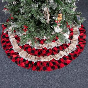 Jupe de sapin de No&euml;l &agrave; carreaux Buffalo, 120 cm, 6 volants, rouge et noir - Neuf