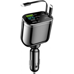 80W R&eacute;tractable Chargeur Voiture USB C,5 en 1 Allume Cigare USB C avec Voltm&egrave;tre LED,Chargeur Allume Cigare Compatible avec iPhone 16/15/14/13,Pro Max,Samsung S24/S23 - Neuf