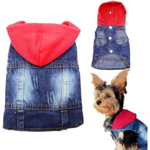 Jgd-V&ecirc;tement Pour Animal De Compagnie. Veste En Jean, Pour Chien, Cool, Bleu Jean, Chiens Petits Et Moyens - Veste D&eacute;lav&eacute;e &Agrave; Col Retourn&eacute;, Classique, Capuche, Bleu Vintage (S, Solid Red) - Neuf