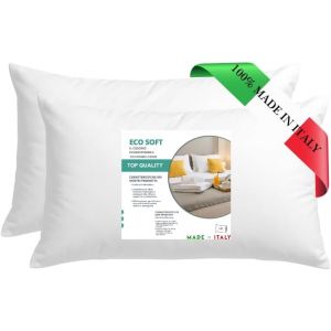 Ulteronixshop-ECO Soft Coussins de lit 40 x 60 cm, coussins de couchage 2 pi&egrave;ces, rev&ecirc;tement en fibres synth&eacute;tiques hypoallerg&eacute;niques, frais, lavable hypoallerg&eacute;nique et respirant, fabriqu&eacute; en Italie - Neuf