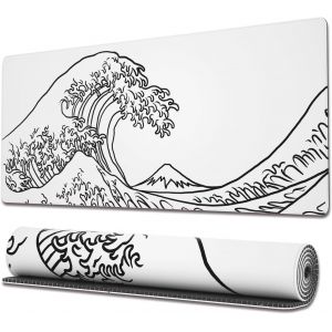 KALANKA-Tapis de Souris de Jeu avec Bords Cousus, Vague Japonaise Blanche, Tapis de Souris XL &eacute;tendu avec Base antid&eacute;rapante, Grand Tapis de Souris Cool pour Bureau, 80 x 30 cm, Blanc - Neuf