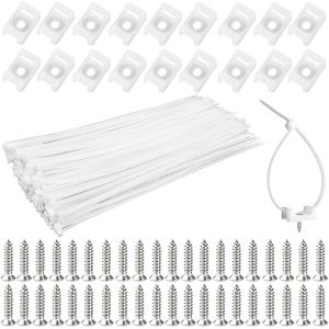 MEVRONISSHOP-100 Pi&egrave;ces Fixations de Serre-C&acirc;bles Base de Montage avec 100 Pi&egrave;ces Attaches de C&acirc;ble Blanches et Vis pour Fixation Cable Electrique - Neuf