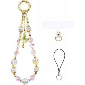 KAL-Bracelet Porte-Clés En Perles Et Cristal Cordon De Poignet, Porte-Clés Papillon Pour Téléphone Appareil Photo Coque De Téléphone Accessoire Mignon (Verte) - Neuf