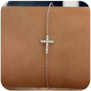 Kalanka-Bracelet Croix Pour Femmes Bracelet Plaqué Or 18k Avec Diamant Cz Et Croix Bracelet Réglable En Acier Inoxydable Bijoux Cadeaux Pour La Saint-Valentin Pâques Baptême - Neuf