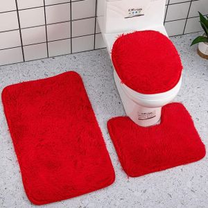 Kal-Lot De 3 Tapis De Salle De Bain À Poils Longs Antidérapants Absorbant, 1 Tapis De Bain, 1 Tapis Wc Contour Et 1 Housse De Couvercle De Toilette - Neuf