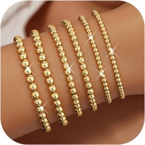 5-6 Piece Women's Gold Silver Bracelet 14k Gold Plated Bracelet Set Beads Adjustable Jewellery Set Gift For Women Girls - Neuf