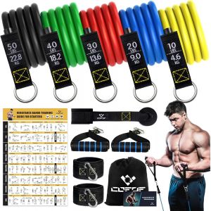 Mevronisshop-Kit Elastique Musculation, 5 Elastic Musculation, Elastique Sport Avec Grandes Poign&eacute;es, Sangles De Cheville, Accessoire D'ancrage De Porte, Id&eacute;al L'entra&icirc;nement En Force Et La Physioth&eacute; - Neuf