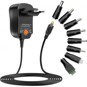 KALANKA-12W Adaptateur Secteur Universel AC DC 3V 4.5V 5V 6V 7.5V 9V 12V Transformateur d'alimentation &agrave; D&eacute;coupage avec 8 Connecteurs DC pour &eacute;lectroniques M&eacute;nagers, 1000mA Max. - Neuf