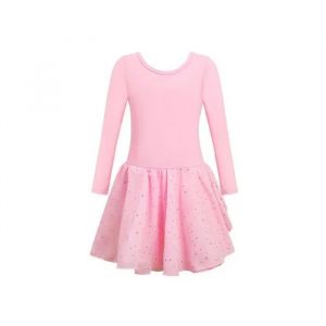 Justaucorps De Ballet Avec Jupe Tutu Tenue De Danse Fille Manches Longues Rose En Coton 160 Cm - Dos Tress&eacute; Gymnastique - Neuf