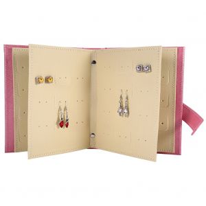 Boite De Rangement Portable Pour Boucles D'oreilles, En Cuir Pu, Avec Motif De Livre, Rose - Neuf