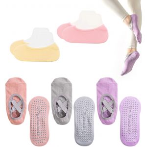 3 Paires De Chaussettes De Yoga Antid&eacute;rapantes, 2 Paires De Chaussettes Invisibles, Chaussettes Pilates Femme, Chaussettes De Danse Mode Avec Bretelles Crois&eacute;es, Convient Pour Le Ballet, Pilates - Neuf