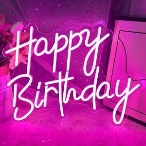 Panneau Lumineux Néon Led Pour Décoration Murale, Décoration Artistique À Intensité Variable,Panneau Lumineux Néon Pour Toutes Les Décorations De Fête D'anniversaire, 40 X 33 Cm (Happy Birthday-Rose - Neuf