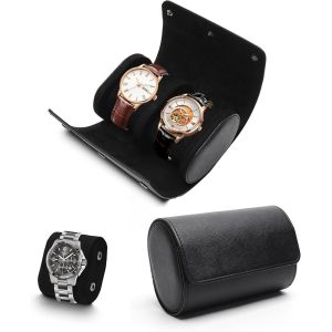 Kal-2 Fentes Boîte À Montres En Cuir Rouleau De Rangement Pour Montre Affichage Portable Etui À Montres Homme Femme Support Amovible Pour Coffret Bijoux Bracelets Cadeau Noël Anniversaire (Noir) - Neuf