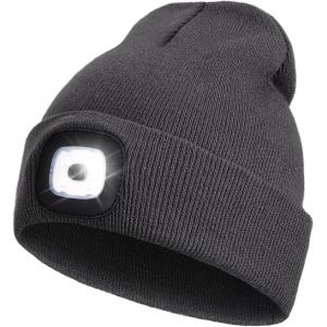 Bonnet Lumineux Led Rechargeable Par Usb, Mains Libres, 4 Led, Gris Foncé, Idéal Pour L'hiver, Idéal Pour La Nuit, Idéal Pour Les Hommes Et Les Femmes. - Neuf