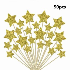 Ensemble De 50pcs Cupcake Toppers Glitter Gold Party Cake D&eacute;corations Diy Glitter Mini Birthday Cake No&euml;l Day Supplies - Neuf