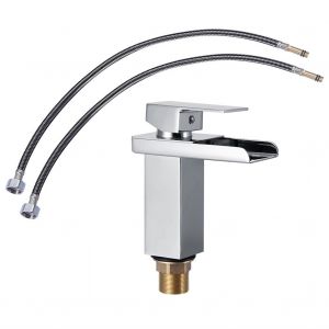 HJLIAN Robinet de salle de bain chrome cascade monotrou/poignee pour lavabo eau chaude et froide, G1/2 - Neuf