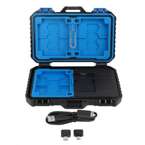 Etui de transport pour carte memoire PULUZ, boitier de protection compact et etanche avec lecteur de carte, fonction OTG pour le stockage - Neuf