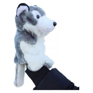 Peluche marionnette à main grand méchant loup animal gant poupée-loup gris - Neuf