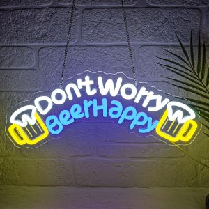 Don't Worry Beer Happy Enseigne Au Néon Bar Enseignes Lumineuses Au Néon Barre Lumineuse À Intensité Led Usb Pour Boire De La Bière Idéal Pour La Maison Bar Club Pub Restaurant Fête - Neuf