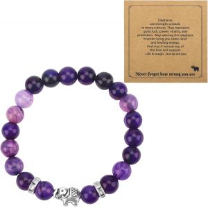 Meimie-Bracelet En Améthyste Pour Femme,Violet Pierre Naturelle Perles De Cristal Avec Breloque Éléphant Cadeau Inspirant De Rétablissement Bijoux - Neuf
