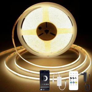 Ruban Led Cob 3000k, 7,5m Bande Led Blanc Chaud, Lumi&egrave;re Bande Led Dimmable 24v, Application Bluetooth, Cri 92+, Largeur 8mm, Avec T&eacute;l&eacute;commande Et Alimentation, Pour La D&eacute;coration De La Maison - Neuf