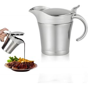 CHAAS-Pichet à sauce en acier inoxydable avec couvercle rabattable et anse - 450 ml - Distributeur de sauce - Pot à lait - Récipient à sauce pour servir la sauce, la crème - Neuf