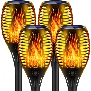 Lampes Solaires Pour Jardin Extérieur Avec Effet De Flamme Réaliste, Lampe Solaire Étanche Ip65, 33 Led. Ideales Pour Les Chemins, Les Terrasses, Le Camping Et La Décoration, 4 Pièces - Neuf
