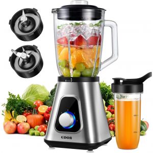 1200W Blender Avec Pichet En Verre De 1,5L Et Tasse De Voyage 650Ml Professionnel À 3 Vitesses Blender Mixeur Haute Performance Blender Smoothie Pour Smoothie Milk-Shake Boissons Glacées Sauce - Neuf