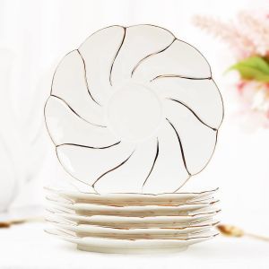 Lot De 6 Soucoupes &Agrave; Th&eacute; En Porcelaine, 15,2 Cm, Soucoupes &Agrave; Caf&eacute; De Luxe De Style Britannique Avec Bordure Dor&eacute;e, Belles Soucoupes &Agrave; Th&eacute; Pour D&eacute;coration De Chambre, Th&eacute;, Cadeau &iquest; Blanc - Neuf