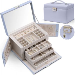 Baroches Bo&icirc;te &Agrave; Bijoux En Cuir Pour Femme,Grande Bo&icirc;te &Agrave; Bijoux &Agrave; 4 Niveaux,Bo&icirc;te &Agrave; Bijoux Verrouillable Pour Femme,Rangement De Bijoux Avec Tiroirs Pour Bracelets, Bagues, Cha&icirc;nes - Neuf