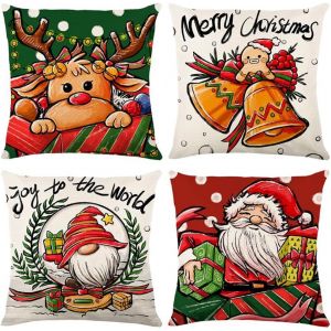 No&euml;l - Couleur De No&euml;l Housse De Coussin 45x45cm, Ensemble De 4 D&eacute;coratifs De No&euml;l Un Canap&eacute; En Coton Et Lin De No&euml;l Pour Canap&eacute;-Lit Chambre &Agrave; Coucher Chaise De Jardin - - Neuf