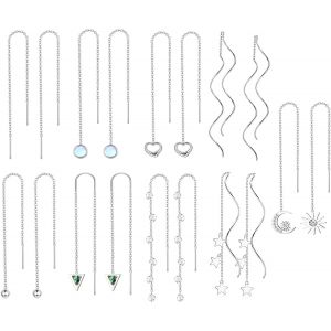 9 Paires Boucle D Oreille Acier Innoxydable Pour Femme Boucles Oreilles Pendantes Pierre De Lune &Agrave; Coeur D'&eacute;toile &Agrave; Longue Filetage Cz Threader Boucle D'oreille Pendante De Cha&icirc;ne Argent - Neuf