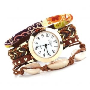 Duoya Femmes Femme Tricot&eacute; Shell Bracelet Montre Analogique Quartz Montre-Bracelet Marron - Neuf