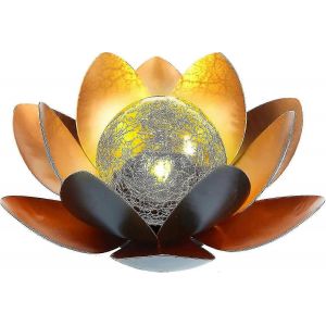 Lampe De Jardin Solar Lotus - Lumière Led Blanc Chaud Avec Optique En Verre Brisé - Neuf