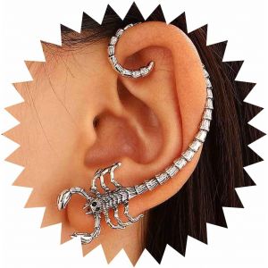 Kal-Boucles D'oreilles Gothiques Scorpion Argent Punk Piercing Scorpion Boucle D'oreille Déclaration Métal Scorpion Cartilage Grimpeur Chenille Oreille Clip Sur Boucles D'oreilles Pour Femme - Neuf