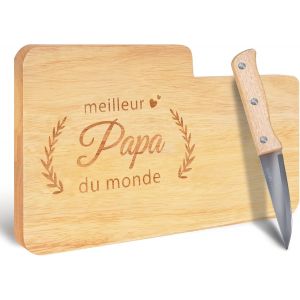 Cadeau Papa, Cadeau Fete Des Peres Idee, Planche &Agrave; D&eacute;couper En Bambou Grav&eacute;e&iquest; Meilleur Papa Du Monde&iquest; Et Couteau, Cadeau F&ecirc;te Des P&egrave;res Pour Papa,Idee Cadeaux Pere, Cadeau Anniversaire Papa - Neuf