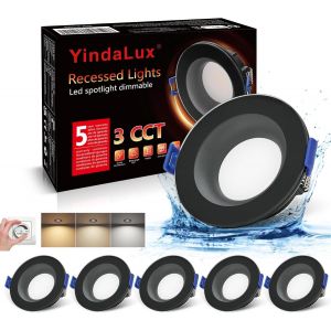 Led Encastrable Extra Plat,Ip65 Pour Salle De Bain,5W Dimmable 230V 68Mm 3000K 4000K 6000K,Plafonnier Pour Salle De Bain,Salon,Ensemble Rond Noir Lot De 6 - Neuf