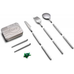 Checarzhn--No1-Set De Couverts De Voyage Portables Et Réutilisables En Acier Inoxydable Avec Baguettes Réutilisables (Argent Brut) - Lot De Couverts De Poche - Neuf