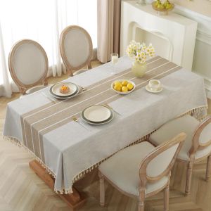 Nappe rectangulaire rustique imperméable en coton et lin, infroissable, pour fêtes, cuisine, repas, vacances, Noël, café, 4 à 6 places (140 x 190 cm). - Neuf