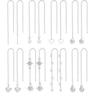 Kal-8 Paires Boucles D'oreilles Femme Pendantes En Acier Inoxydable Boucles D'oreilles Longue En Chaîne Glands Lune Étoile Zirconium Minimaliste Boucles D'oreilles Pendantes Set Argent/Or - Neuf