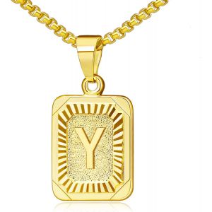 Kal-Collier Lettre Pendentif Nom Initiale Alphabet Lettre A-Z,Collier Carré En Acier Inoxydable Avec Chaîne D'oreille De Blé 56 Cm Pour Femme Et Homme,Couleurs Disponibles En Argent Et Doré - Neuf